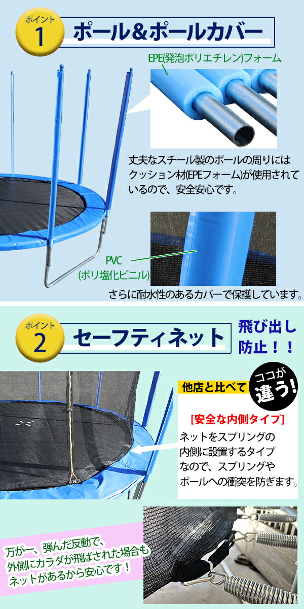 【未使用】大型トランポリン　10ft　3m　セーフティネット付　昇降はしご付　青 Amazon | 大型トランポリン / 10ft / 直径305cm / 屋外用