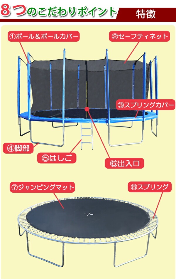 ����̵�� �ȥ��ݥ�� 16FT ľ����4.87m �緿 �ݸ�ͥå� �����եƥ��ͥå� �Ϥ����դ� �Ѳٽ���280kg ��� �Ҷ� �������å� �ȥ졼�˥� ������������ �ե��åȥͥ� �δ� ͭ���� ��ư ��ư��­��� ���� ���� ��Ω ���ץ�� ���С� ͷ�� ž���ɻ� trampoz16ft