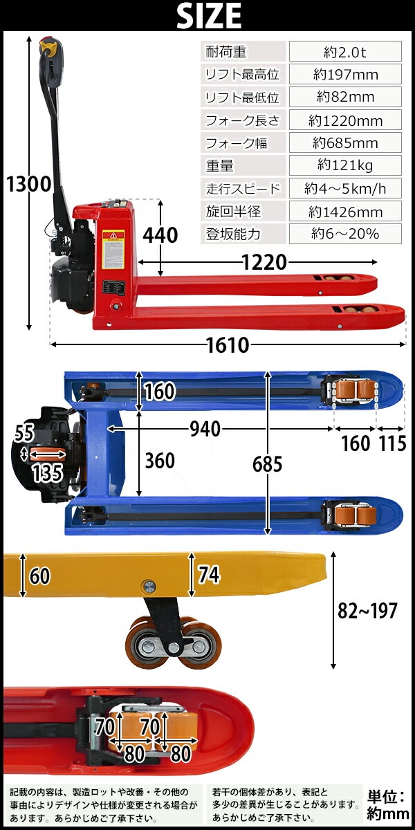 ����̵�� ������ ��ư���� �ϥ�ɥ�ե� PSEŬ�� ������685mm �ե�����Ĺ����1220mm ��2.0t ��2000kg ���٤�3���顼 �������ϥ�ɥ�ե� ������ ��ư����  ��ư�� ���ż� ���֥�����顼 �ϥ�ɥѥ�å� �ϥ�ɥѥ�åȥȥ�å� �ϥ�ɥ�ե��� ehandpp20w685