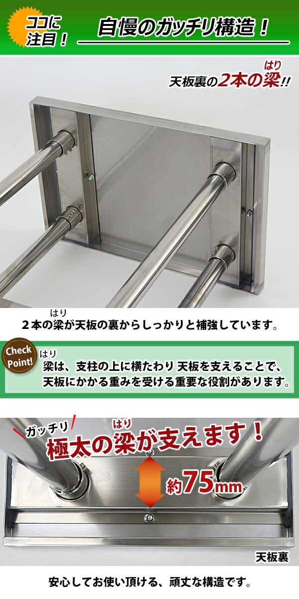 オールステンレス作業台,2段,耐荷重約170kg,約幅400×奥行600×高さ800mm