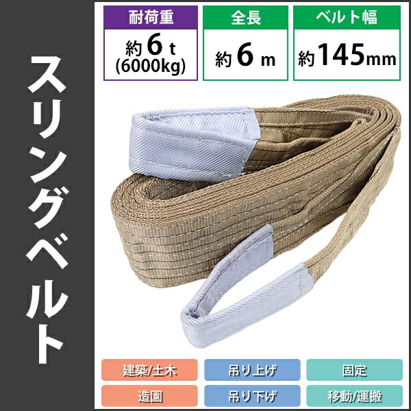 スリングベルト,ベルトスリング,耐荷重約6t,約6000kg,全長約6m