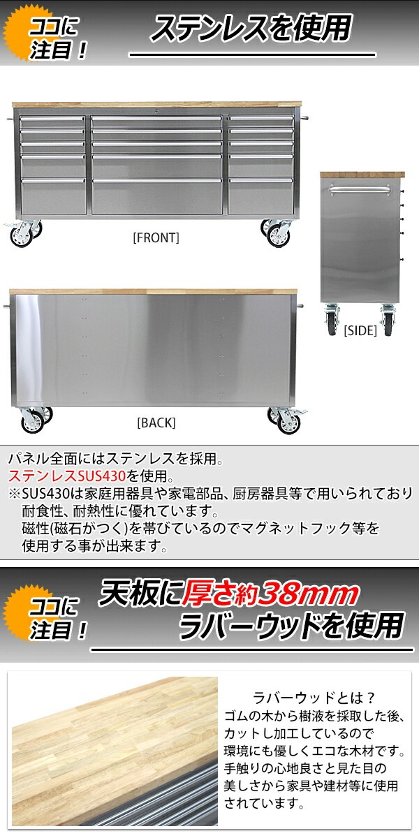 ステンレス,ツールキャビネット,総積載荷重約700kg,約幅1975
