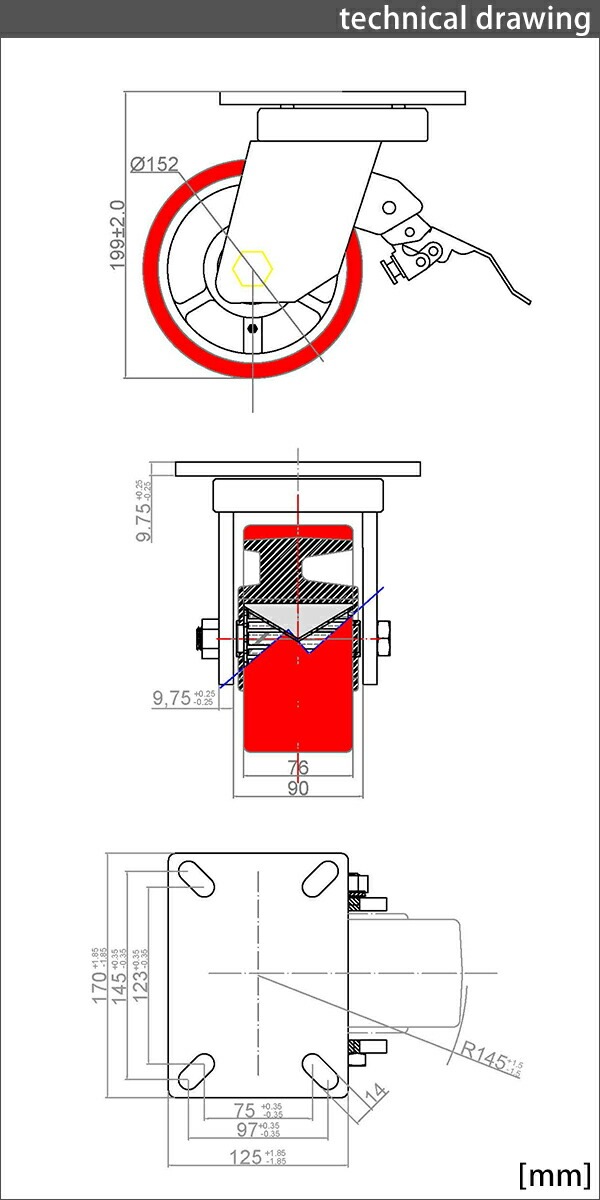����̵�� ���㥹���� ���ߥ��㥹���� ������ PU�� ���ȥåѡ��դ� �����Υߡ���ǥ� 4�� �����ѥ��㥹���� �Ѳٽ���1200kg(1�Ĥ�����) ����ľ����152mm ����76mm ���ꥹ�˥åץ��դ� ���߼� PU���� �ݥꥦ�쥿�� �֥졼���դ� ���� �Ҹ� ��� ���� cstrpufrs060b4p