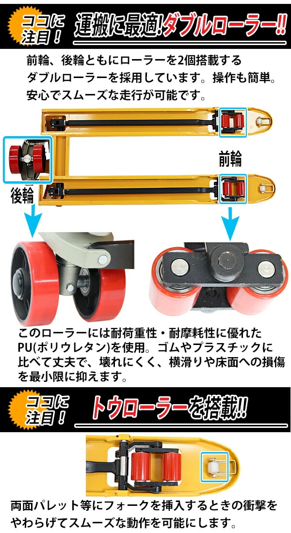 ハンドパレット,超低床,51mm,幅540mm,フォーク長さ1150mm,2000kg 