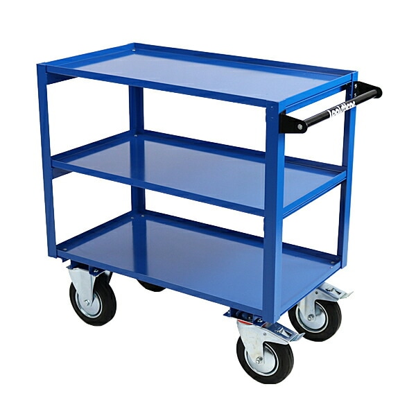 スチール製,3段台車,板厚約3mm,総耐荷重約350kg,幅約51cm,奥行約100cm