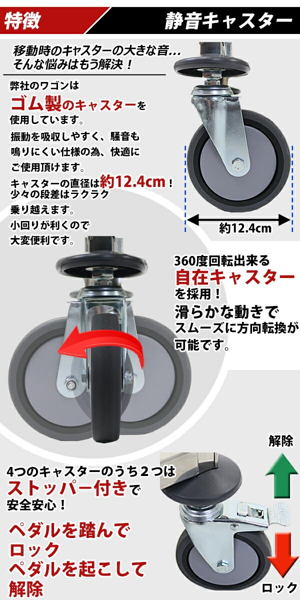 ワゴン,ステンレス,サービスワゴン,ガード付き,2段,Lサイズ,防振,総耐