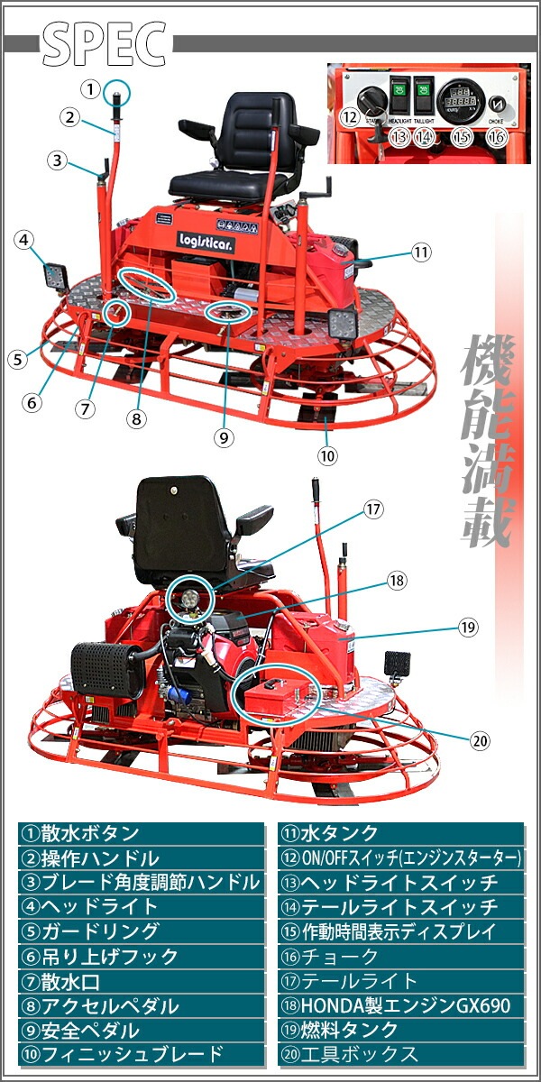���輰�ѥ�ȥ������� Honda GX690��¢ 4���ȥ��������󥸥� 22.1���� 8��� ������������930mm �ե��˥å���֥졼���դ� ��������դ� LED�饤�� ���� �饤�ɥ��� �ȥ������� ���󥯥꡼�ȶѤ� �ڴֻž夲 �ڴ֤ʤ餷 ���󥯥꡼�� �ۥ�� powertrowelcr83