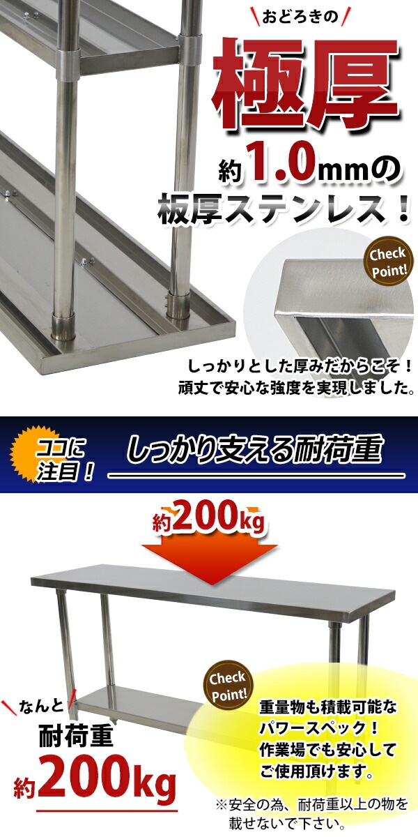����̵�� �����륹�ƥ�쥹����� 2�� �Ѳٽ���200kg ����1800�߱���450�߹⤵800mm SUS304 �ϥ����졼�ɥ�ǥ� ���ƥ�쥹�ơ��֥� ����ơ��֥� ���ƥ�쥹�� ��̳�� Ĵ���� ���å���ơ��֥� Ĵ�� ê�դ� ��� �� ���ƥ�쥹�� ���� ���å��� ��˼ wtst4501800