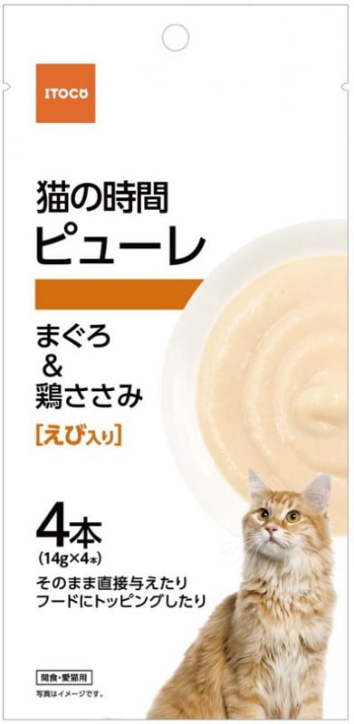 猫の時間 ピューレ まぐろ&鶏ささみ えび入り 4本(14g×4本)