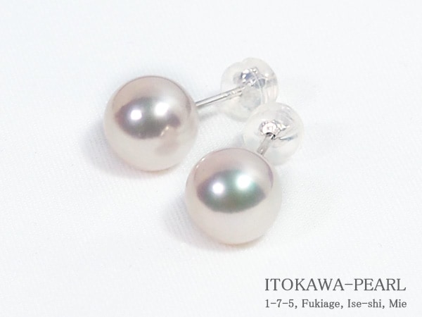 花珠真珠ピアス＜9mm＞スタッド・K14WG 鑑別書付 PE-7144