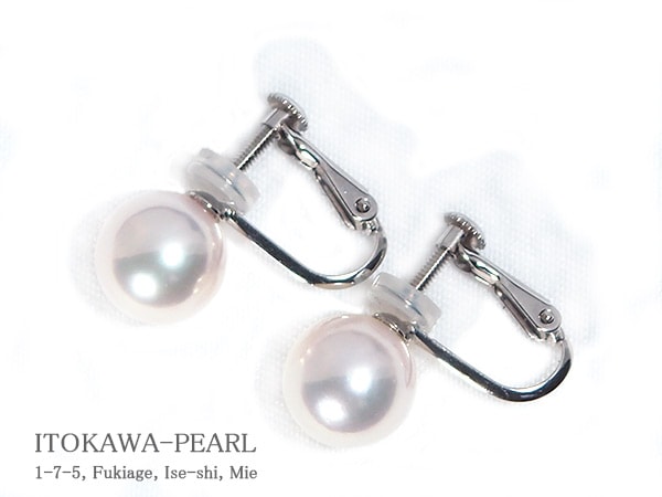 花珠真珠イヤリング＜8.9mm＞ネジバネ式・K14WG 鑑別書付 E-4811