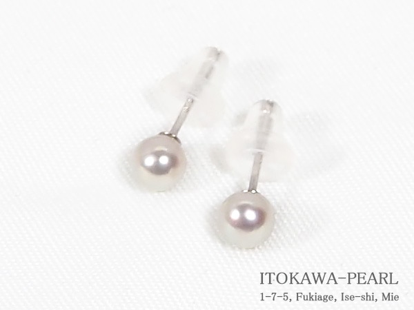 3634:あこや真珠ピアス<4mm>スタッド・K14WG PE-7450 あこや真珠ピアス<4mm>スタッド・K14WG PE-7450 | 真珠ピアス