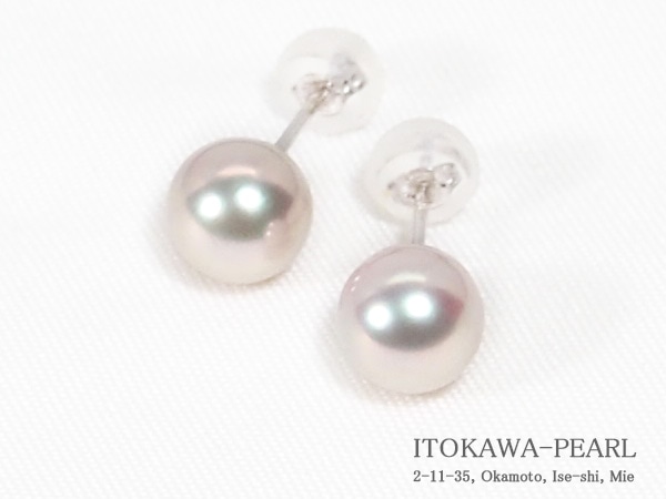 あこや真珠ピアス＜7mm＞スタッド・K14WG PE-7522