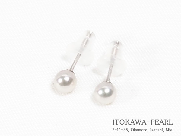 あこや真珠ピアス＜3.8mm＞スタッド・K14WG PE-7575
