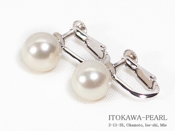 4034:あこや真珠イヤリング<8mm>ネジバネ・シルバー E-4821 あこや真珠イヤリング<8.5mm>ネジバネ式・シルバー E-4824