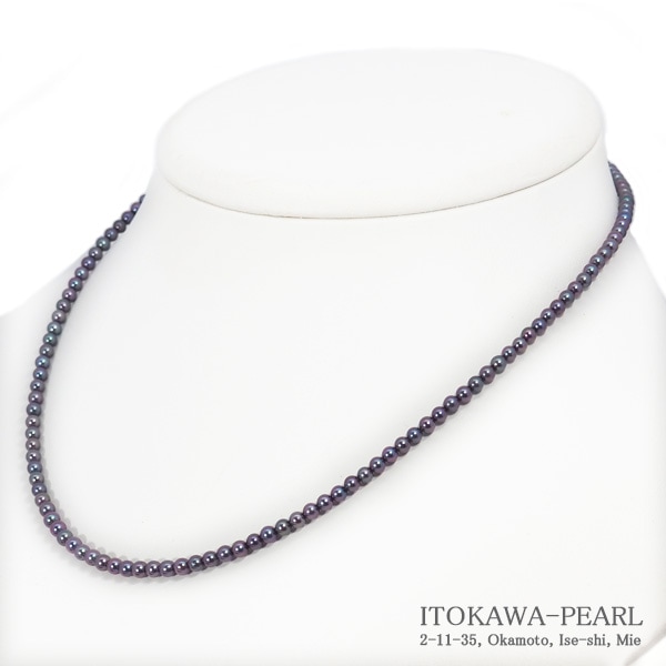 ブルーブラック系あこや真珠ベビーパールネックレス＜3～3.5mm＞アジャスター・シルバー N-12933