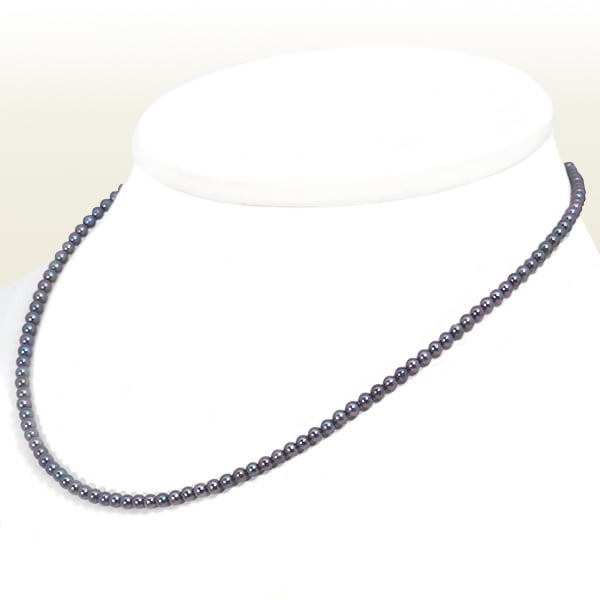 ブルーブラック系 あこや真珠ベビーパールネックレス＜3～3.5mm＞アジャスター・シルバー N-12931