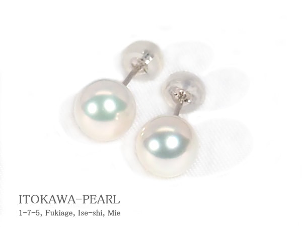 無調色あこや真珠ピアス＜7.6mm＞スタッド・K14WG PE-7582