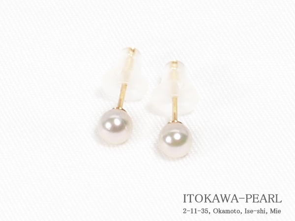 あこや真珠ピアス＜3.7mm＞スタッド・K18YG PE-7596