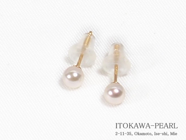 あこや真珠ピアス＜3.8mm＞スタッド・K18YG PE-7616