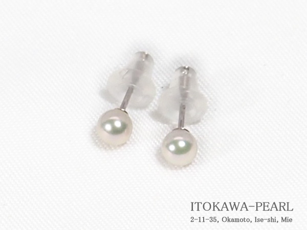 あこや真珠ピアス＜3.7mm＞スタッド・K14WG PE-7619