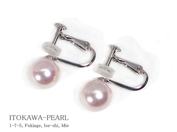 花珠真珠イヤリング＜8.4mm＞ネジバネ式・K14WG E-4836
