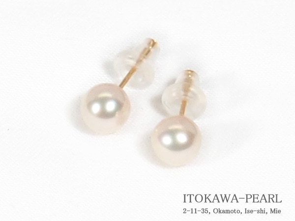 あこや真珠×アイオライト⭐︎ピアス NO.257 あこや真珠ピアス＜5.7mm＞スタッド・K18YG PE-7649 | 真珠ピアス,真珠