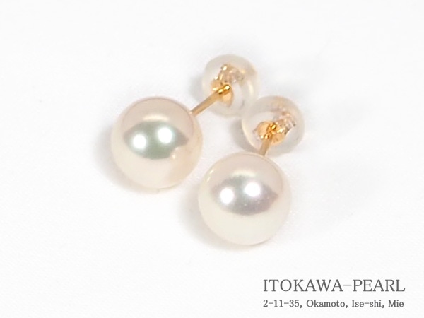あこや真珠ピアス＜7.9mm＞スタッド・K18YG PE-7657 | 真珠ピアス,真珠