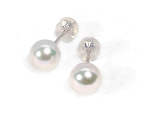花珠真珠 あこや真珠ピアス＜7.5mm＞スタッド・K14WG 鑑別書付 PE-7339