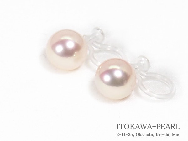 あこや真珠ノンホールピアス＜7.6mm＞樹脂製イヤリング E-4855