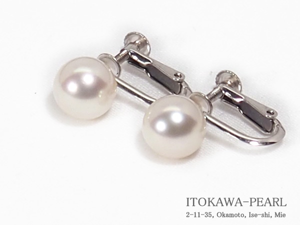 あこや真珠イヤリング＜8.2mm＞ネジバネ式・シルバー E-4858