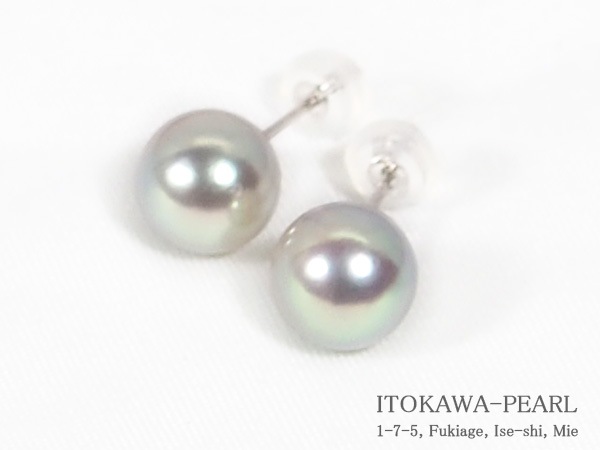 グレー系 あこや真珠ピアス＜8.3mm＞スタッド・K14WG PE-7447 | 真珠
