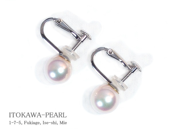 花珠真珠 範疇イヤリング＜8.1mm＞ネジバネ式・K14WG 鑑別書付 E-4481