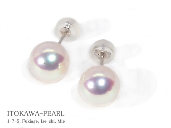 無調色 あこや真珠ピアス＜8.5mm＞スタッド・K14WG PE-7525 | 真珠