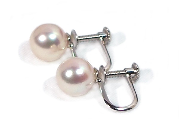 あこや真珠イヤリング＜7mm＞ネジ式・K14WG E-4778 | 真珠イヤリング  