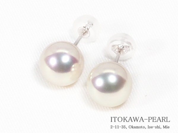 無調色あこや真珠ピアス<8.3mm>スタッド・K14WG PE-7540