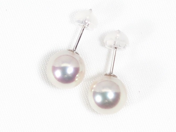 無調色あこや真珠ピアス<8.3mm>スタッド・K14WG PE-7540