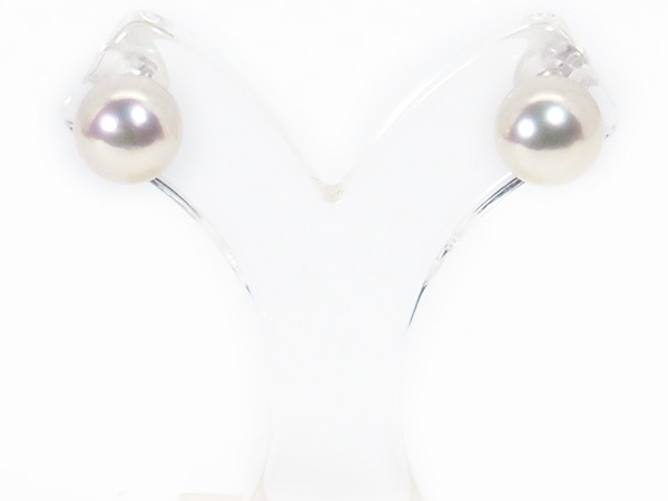 無調色あこや真珠ピアス<8.3mm>スタッド・K14WG PE-7540
