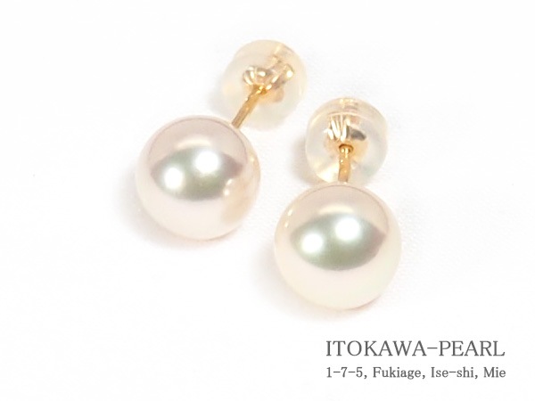 花珠真珠 あこや真珠ピアス＜8.1mm＞スタッド・K18YG鑑別書付 PE-7157