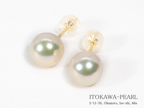 K18PG 真珠 アコヤパール 花形ピアス パールピアス アコヤ真珠 フラワーモチーフ ラウンド 7-7.5mm