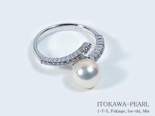 Ptアコヤパールリング　新品未使用品 あこや真珠リングパール リング ＜8.1mm＞プラチナ・ダイヤモンド0.22