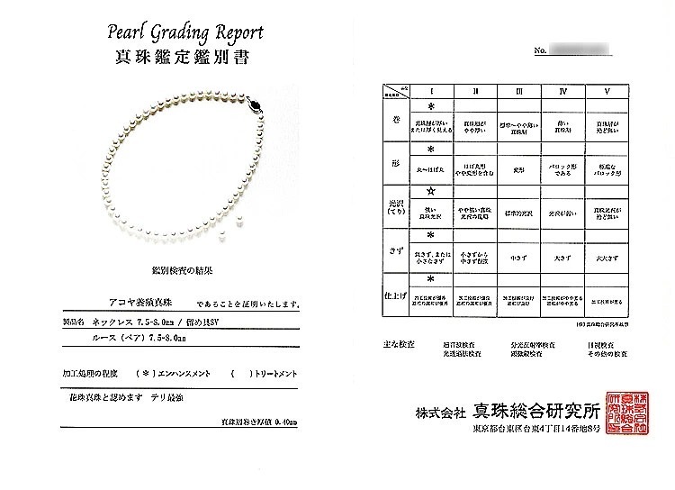 花珠真珠２点セットあこや真珠ネックレス＜7.5mm＞鑑別書付 NE-2476