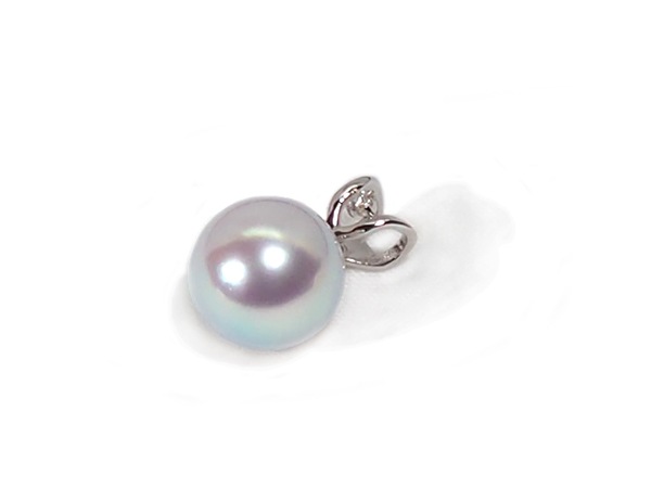 花珠真珠範疇 グレー系 ナチュラルカラーペンダントトップ<9.2mm>K18WG・ダイヤモンド0.01ct 鑑別書付 P-8489