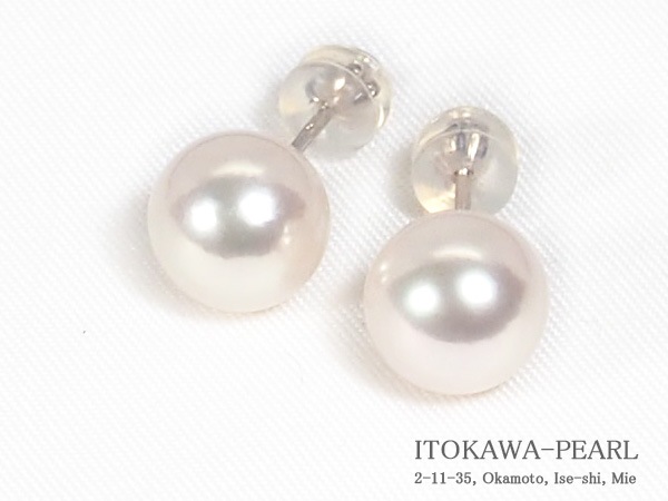 あこや真珠ピアス＜9mm＞スタッド・K14WG PE-7643 | 真珠ピアス