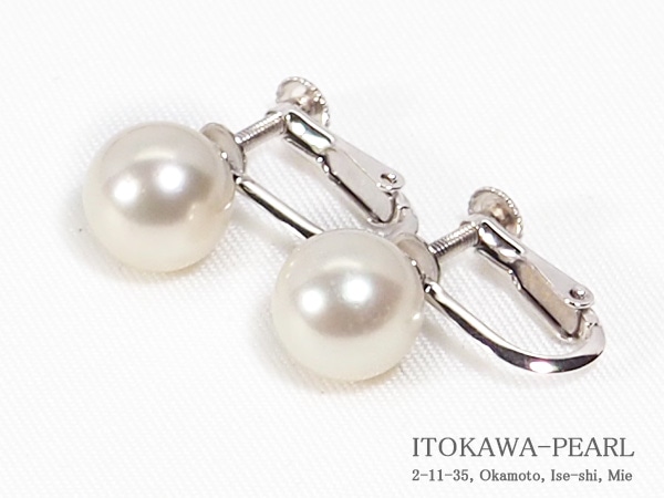4034:あこや真珠イヤリング<8mm>ネジバネ・シルバー E-4821 あこや真珠イヤリング<8.5mm>ネジバネ式・シルバー E-4824