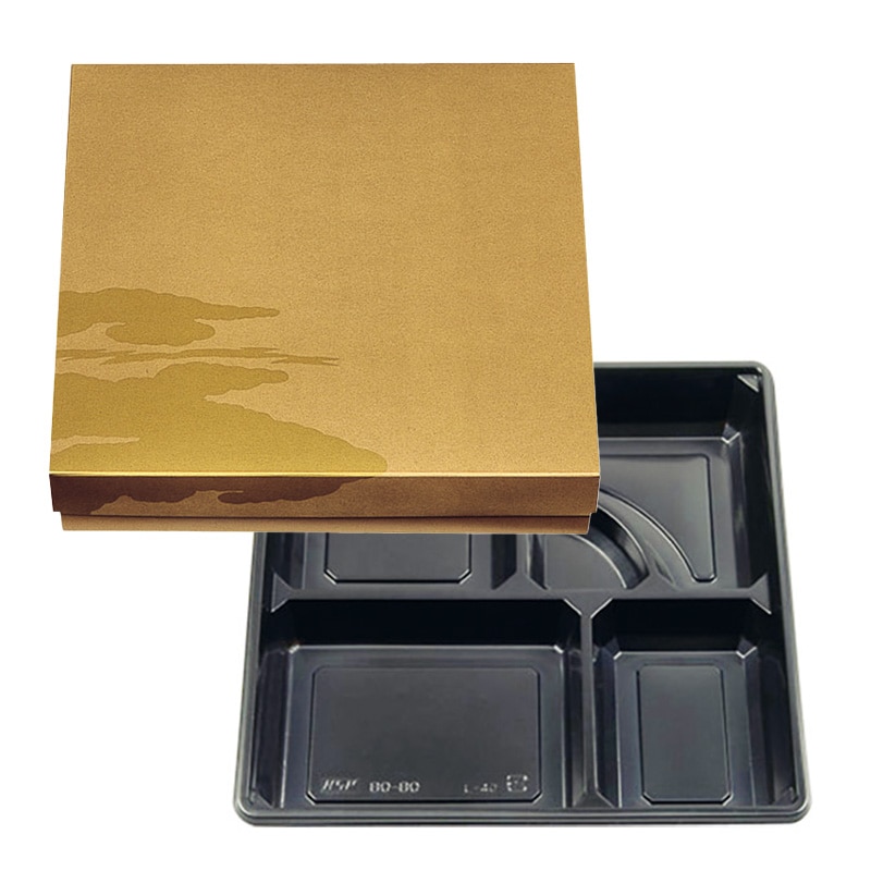 会席弁当容器 80-80梨地セパレート箱・80-80黒中仕切セット (200枚入)