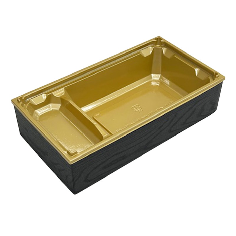 高級弁当容器 ワン折重70x37(48) 黒焼杉縁・43金底セット (400枚入)