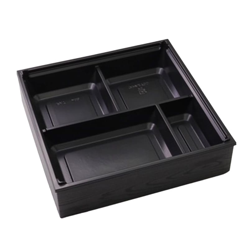 高級弁当容器 ワン折重70 黒焼杉縁・D黒底セット (100枚入)