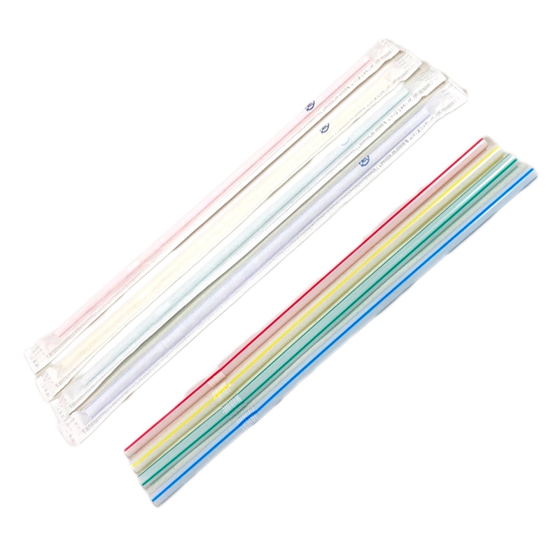 シバセ フレックスストロー ストライプ 紙包 海外 (500本入)