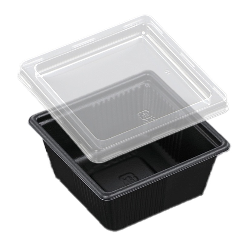 デザート容器 IK65-40 本体黒・蓋セット（100枚入） | フタ付き容器